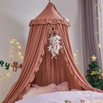 VARWANEO Bed Canopy for Girls Kids, Princess Round Dome Children Dreamy Mosquito Net Bedding Girls Room Castle Play Tent Hanging House Decor Reading Nook Canopies(Jujube Red)