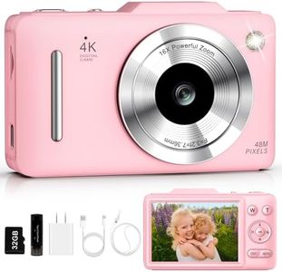Digital Camera 4K Autofocus Vlogging Camera for Photography with 16X Zoom Anti Shake, 32GB Card, 48MP Compact Portable Point and Shoot Camera for Kids Boys Girls Teens Beginner(Pink)