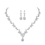 SNORSO Women's Jewellery Set White Gold Plated Jewelry Set with AAA Cubic Zirconia Teardrop Necklace Dangle Earrings Set, Wedding Party Jewellery for Bridal Bridesmaid