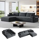 Domiqut 110”Modular Sectional Couches for Living Room, Modern Modular L-Shape Sofa Couch with Chaise, Deep Seat Boneless Sofa Bed, No Assembly Required Sleeper Sofa, Plush Corduroy Fabric, Dark Gray