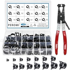 PEROMI 100Pcs 6-25mm Spring Band Hose Clamps With Swivel Flat Hose Clamp Plier Assortment Kit, Spring Band Type Fuel Line Silicone Vacuum Hose Steel Clamp,Low Pressure Air Clip Clamp