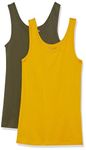 Amazon Essentials Women's Slim-fit Tank, Pack of 2, Dark Olive/Gold, S