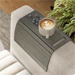 EWART WOODS Sofa arm tray table couch bedside wood coaster coffee cup foldable armrest caddy end protector folding living room furniture mat tv chair tables trays (Olive Green) (with Phone Holder)