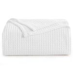 Aisbo Waffle Throw White Blanket - Summer Lightweight Throws Blanket for Bed, Sofa Couch Double Size 150x200cm, Thin Breathable Woven Throw Soft Blanket for Hot Sleeper