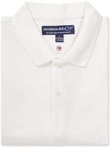 MagnaReady Mens Adaptive Solid Interlock Knit Short Sleeve Polo with Magnetic Closures (White, L)