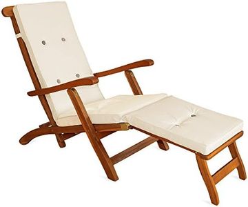 Detex Cojín para Tumbona Crema Almohadilla para Silla de jardín Aspecto Lino hidrófugas 174x43x5cm
