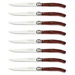 Laguiole by Hailingshan Steak Knives Serrated Edge Sharp Light Premium Dishwasher Safe Stainless Steel Knife Set of 8 Wood Handle with Gift Box