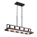 Fivess Lighting 5-Light Industrial Rustic Kitchen Island Lighting, Black Wood and Metal Linear Chandelier, Farmhouse Pendant Light Fixture for Kitchen Island Dining Room, Black