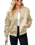 ACEVOG Bomber Jacket Women Zip Up Casual Jackets Coat Oversized with Pockets Fall Outfits, Light Khaki, Medium