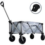 FRITIGA Wagons Carts Heavy Duty Foldable, Folding Beach Wagon for Sand, Collapsible Utility Shopping Cart with All-Terrain Wheels, Outdoor Garden Portable Grocery Cart (Grey)