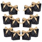 WantGor Gift Bags with Handles- 8.6x6.3x2.7inch Paper Party Favor Bag Bulk with Bow Ribbon for Birthday Wedding/Bridesmaid Celebration Present Classrooms Holiday(Matte Black, S (Pack of 12)