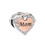 Luluadorn Rose Gold Mom Charms Heart Love Sparkling CZ Bead Compatible with Pandora Charms Bracelets