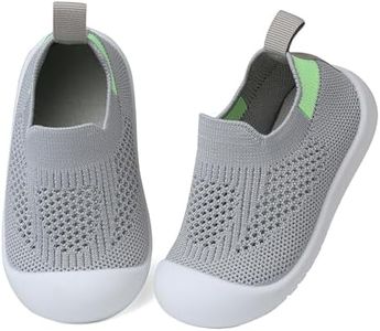Baby First Walking Shoes Toddler Infant Boys Girls Baby Sneakers Breathable Non-Slip Indoor Floor Baby Sock Slipper with Soft Sole Cotton Mesh, A1 Grey, 12-18 Months Infant