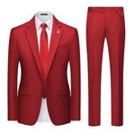 MAGE MALE Mens 2 Piece Suit Slim Fit Solid Wedding Prom Tuxedo Suit with One Button Notch Lapel Blazer and Pants, Red, Large