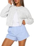 Trendy Queen Cropped Cardigan Sweaters for Women Lightweight Crop Cotton Knit Y2k Fall Outfits Fashion Clothes 2024 Grey L