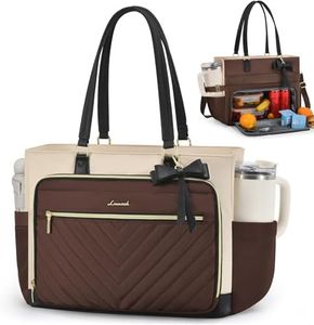 LOVEVOOK Lunch Tote Bag for Women, Insulated Lunch Bag with Laptop Compartment, Large Capacity Teacher Nurse Bag for Work Daily with Large Cup Holder Water Resistant, Coffee-Apricot-Black, 17.3 Inch