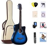 Lankro Acoustic Guitar 3/4 Kids for Guitar Beginner 38 Inch Blue Basswood Cutaway Guitarra Starter Kit with Gig Bag Stap Learning Book Strings Strap Tuner Picks Capo Cleaning Cloth