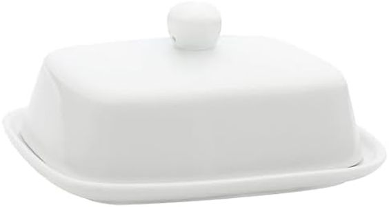 Belle Vous Burriera Ceramica Bianca con Coperchio - Portaburro da Tavola in Porcellana con Manico - Porta Burro Frigorifero con Coperchio che si Adatta a Burro Piccoli e Grandi