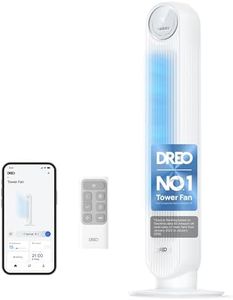 DREO 20dB Smart Silent Tower Fan, 28 ft/s Velocity Electric Cooling Fan with Remote, 90° Oscillating 8 Speeds 4 Modes 8H Timer LED Display, DC Motor Quiet Standing Bladeless Floor Fans for Bedroom