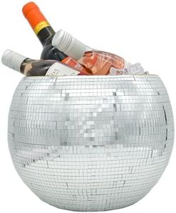 Wittolins Disco Ice Bucket for Cocktail Bar,Mirror Silver Disco Ball Decor,Retro Party Accessories,9.8 Inch Disco Ball Theme Party Decorations,Cooler for Wine Beer Champagne Ice Cold Drinks