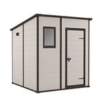 Keter Manor Outdoor Pent Single Door Garden Storage Shed 6 x 6ft Beige Brown Wood effect | Fade Free | All Weather Resistant | Safe and Secure | Zero Maintenance | 15 year Warranty