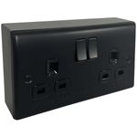 Matt Black 2 Gang 13A Double Socket with 32mm Black Surface Pattress Back Box