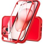 DOSNTO Double Sided Clear Case for iPhone 15 (6.1''), Front and Back Full Body 360 Shockproof Drop Protection Phone Case Built-in Tempered Glass Screen Protector Rugged Phone Cover, Red