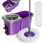 Masthome Mop and Bucket, Spin Mop for Cleaning Floors, 360° Spinning Mop with Stainless Steel Handle, Microfiber Floor Mop with 3 Mop Heads for Hardwood Tiles Laminate Vinyl