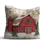 Giftcart Amazing LED Christmas Cushion Cover 30 x 30 cm (12 X 12) Vintage Barn (Polyester Canvas)