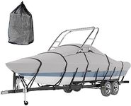 Tuszom 900D Solution Dyed Waterproof Ski&Wakeboard Tower Boat Cover Fully 11+6 Windproof Straps and Motor Cover Fit 17'- 19'L Beam Width to 102" W Trailerable V-Hull Runabouts OutBoards and I/O