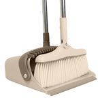 SCRATCH ANET TWIST 54" Long Handled Dustpan and Brush, Broom and Dustpan Set, Household Dust pan Combo, Long Handle for Indoor Outdoor Household Cleaning and Sweeping Beige