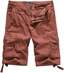 WenVen Men's Cotton Twill Cargo Short Classic Relaxed Fit, Brick red, 36