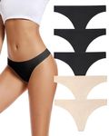 VOENXE Seamless Women Underwear Thongs,No Show Ladies Knickers,No VPL Breathable Comfortable Panties,Multipack Invisible Undies for Women,5-Pack