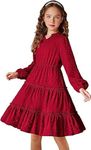 TICKER FASHION Kid's Girl's Ruffle Tiered Swiss Dot Midi Skater Dress (Red_7-8yrs)