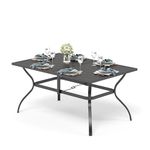 PHIVILLA Garden Table Outdoor Patio Table for 6 Person 152 * 95cm Rust Proof Steel Frame with Parasol Hole Outdoor Patio Garden Dining Table Maintenance Free (Black)