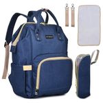 motherly 19 liter Evergreen Muse Babies Diaper Casual Backpack For Mothers With 1 Bottle Bag + 1 Diaper Changing Mat + 1 Set Of Stroller Hooks (Navy Blue)