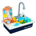 Kids Kitchen Sink Playset with Water Flow – Electronic Wash Basin with Running Water, Pretend Play Set for Girls