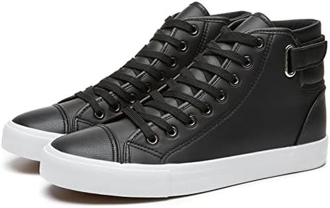 yageyan Men White high top Sneakers for Casual Black pu Leather Fashion Shoes for Men, Black, 11