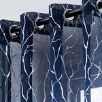 Kotile Tree Sheer Curtains for Bedroom - Metallic Silver Branch Pattern Blue Sheer Curtains 95 Inch Length Grommet Top Light Filter Privacy Voile Drapes, 52 x 95 Inch, 2 Panels, Navy Blue