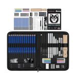 Synthiglow 48 Pieces Professional Set of sketching drawing kit with shading book(3 colour paper) Includes Black & white Charcoal Pencils and Graphite Sticks for Artists