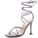 Ollio Women's Shoes Faux Nubuck or Faux Leather Strappy Tie Leg Stiletto Heeled Sandals SH176, Lilac, 5.5 UK