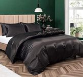 P Pothuiny 5 Pieces Satin Duvet Cover Full/Queen Size Set, Luxury Silky Like Black Duvet Cover Bedding Set with Zipper Closure, 1 Duvet Cover + 4 Pillow Cases (No Comforter)