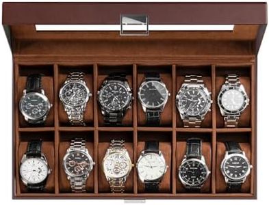 ProCase Watch Box Organizer for Men, 12 Slot Watch Display Case With Glass Lid, PU Leather Watch Storage Mens Watch Case, Watch Holder Organizer for Men Women -12 Slot, Brown