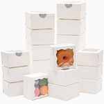 Bakepacker 4x4x2.5" Bakery Box with Window 60pcs White Macaron Boxes Small Donut Pastry Boxes for Party Mini Cookie Boxes