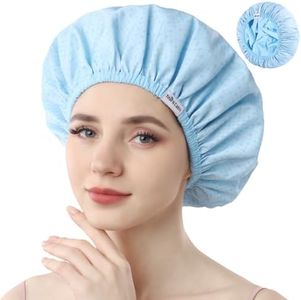 Years calm Shower Caps For Women Reusable Waterproof，Pattern And Solid Color Dual-Layer Design For Dual-Layer Usable，Protects Hair In Shower, Spa, Cooking, Clean & Travel (Blue, Extra Large)