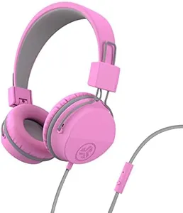 JLab JBuddies Studio On-Ear Kids Wired Headphones, Toddler Headphones, Kid Safe, Studio Volume Safe, Volume Limiter, Folding, Adjustable, Noise Isolation, with Mic (Pink)