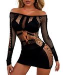 Buitifo Womens Lingerie Set Fishnet Babydoll Bodysuit Sexy Nightwearr Sleepwear Nightdress(Black ZJQ,one size)