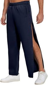 Deyeek Post Surgery Tear Away Velcro Pants Cotton Knee Hip Replacement Recovery Pants After Surgery Clothing for Men Navy Blue