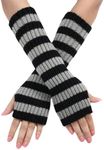 Y2k Striped Arm Warmers Long Fingerless Knitted Gloves Punk Gothic Alt Emo Scene Cool Winter Arm Sleeves Grunge Accessories, Gray