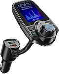 Nulaxy 1.8" Color Screen Bluetooth FM Transmitter Car Adapter w/QC3.0 and 5V/2.4A, Battery Reading, Hands-free Calling, Support TF Card, AUX in/Out and EQ Modes